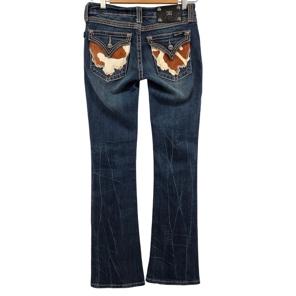 Miss Me Bootcut Jeans 26 Blue Cow Print Pockets Cowgirl Western Y2K - Picture 3 of 10